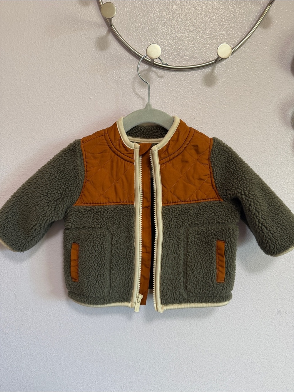 Old Navy Olive Green & Rust Quilted Sherpa Jacket